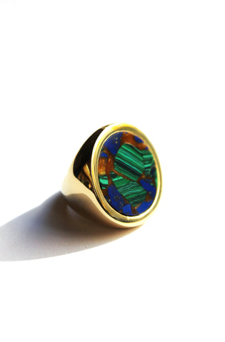 bague NOW Malachite dorée
